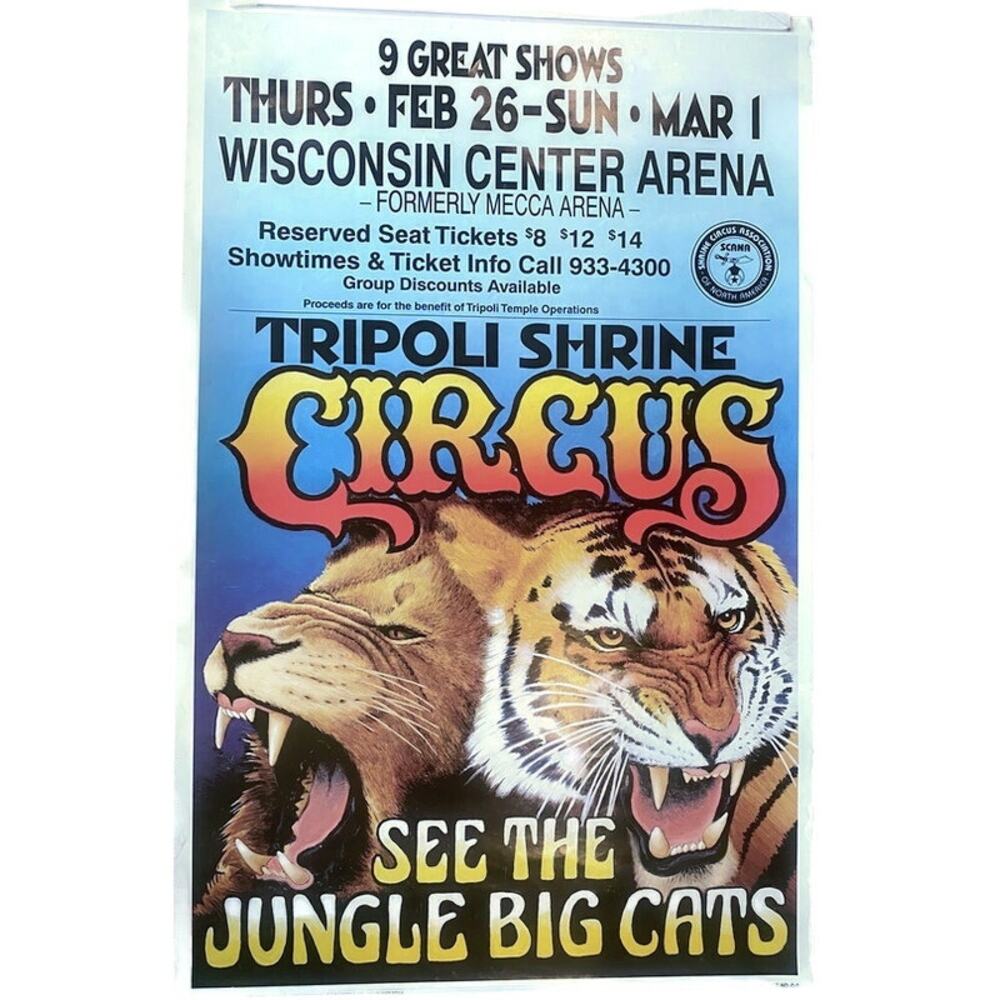 Tripoli Shrine Circus Poster Milwaukee Center Arena Feb 26-March 1 14x22